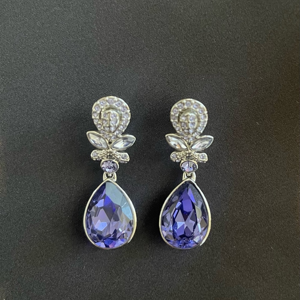 Givenchy Purple And Silvertone Clip Earrings Stunning So Sparkly Measure 1.65"